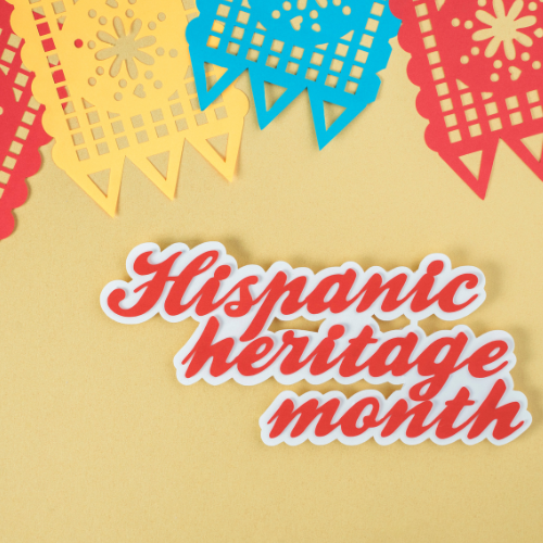 Celebratory banner over text that says "Hispanic heritage month"